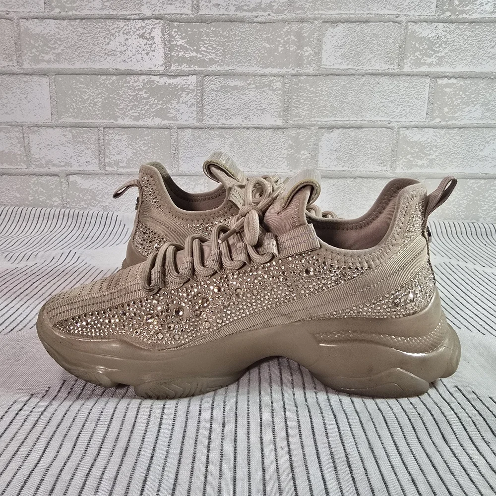 Steve Madden Women's Maxima Glam Beige Sneakers size 9 Used w/ Box